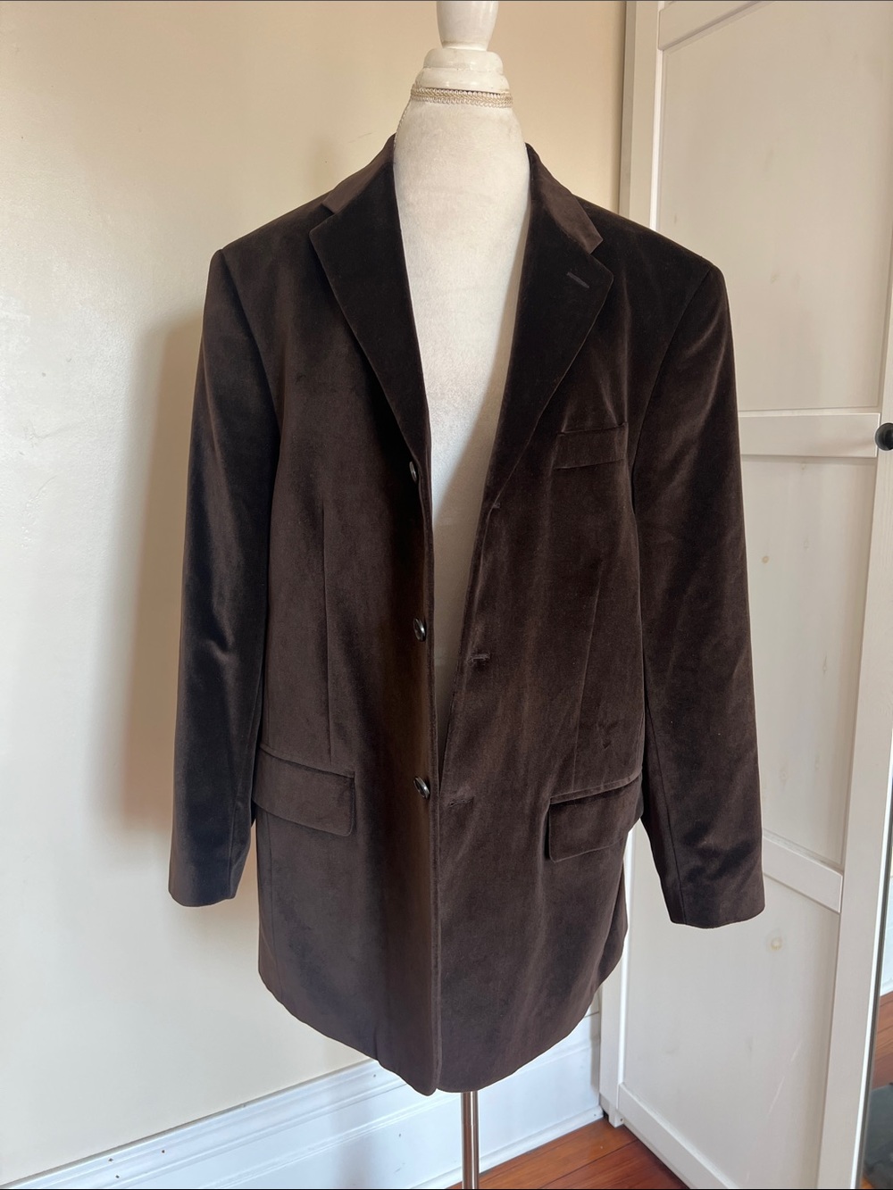 Claiborne Vintage Chocolate Brown Velvet Blazer Jacket 100% Cotton Sz 44R